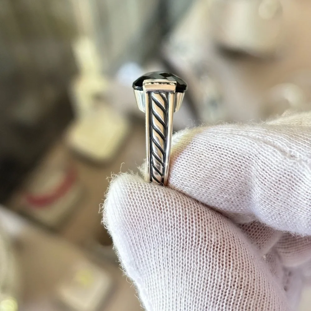 David Yurman Deco Cable Ring with Black Onyx & Diamonds 5